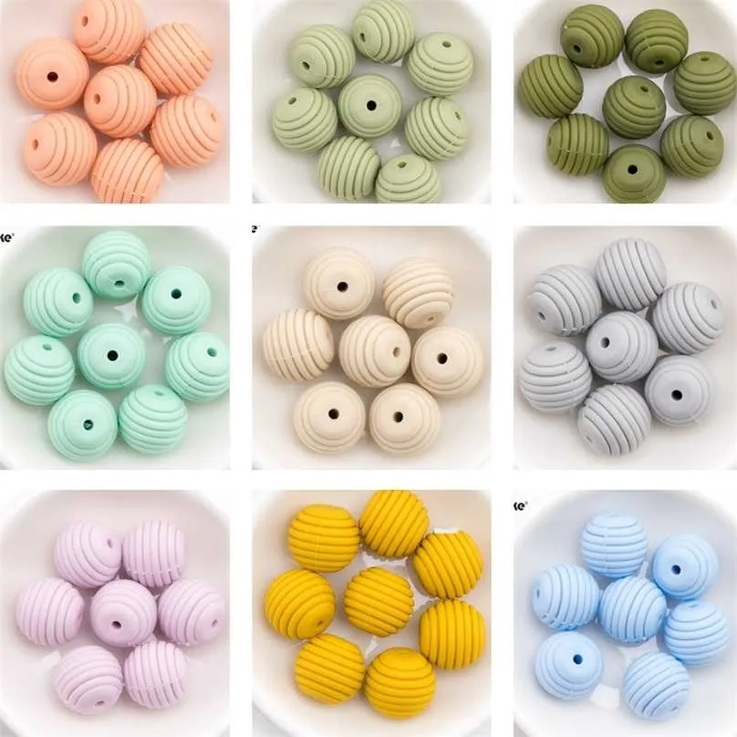 Let'S Make 50Pc Screw Silicone Beads Baby Teething Pacifier Chain Food Grade 15Mm Diy Thread Bpa Free Teether 211106