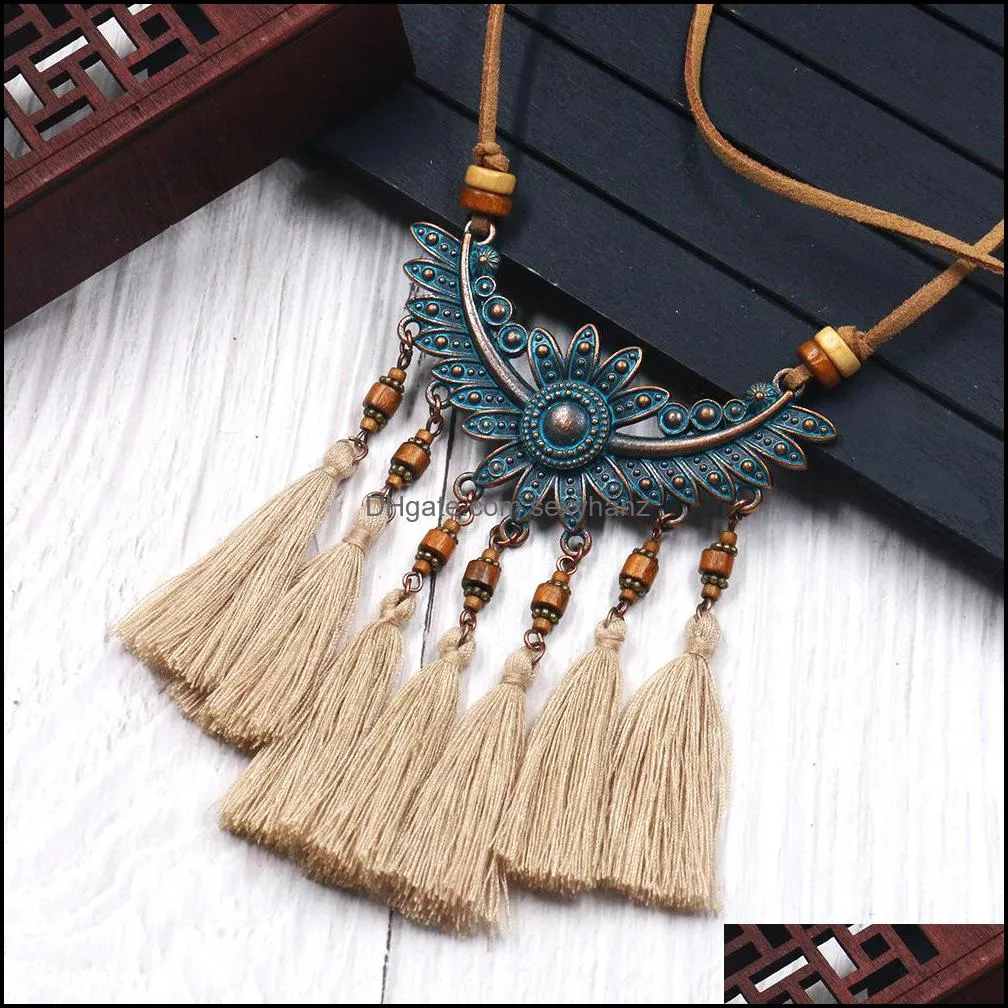 S1422 Hot Bohemian Fashion Jewelry Women`s Vintage Necklace Handmade Beads Tassels Pendant Necklace