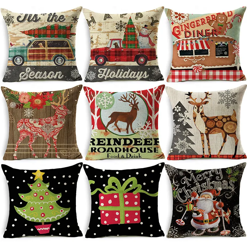 Производители, продающие рождественские подушки серии elk белье, обнимая подушки чехлы дивана мягкие украшения мультфильм лежащая спальная машина подушка подушки оптом пользовательский логотип