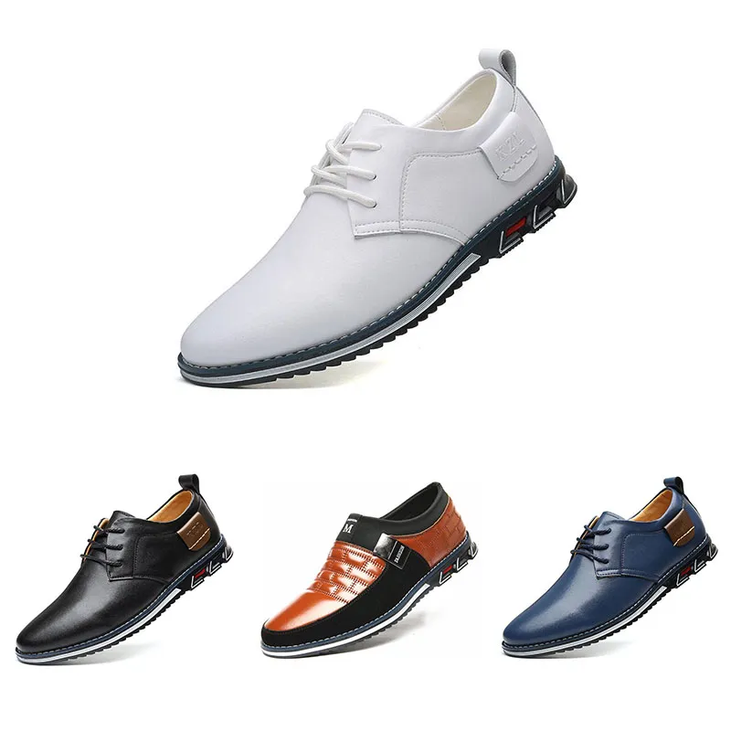 2021 Design Men Skórzane Buty Kolor Czarny Biały Niebieski Pomarańczowy Brązowy Męskie Klasyczne Casual Sneakers Rozmiar 39-45