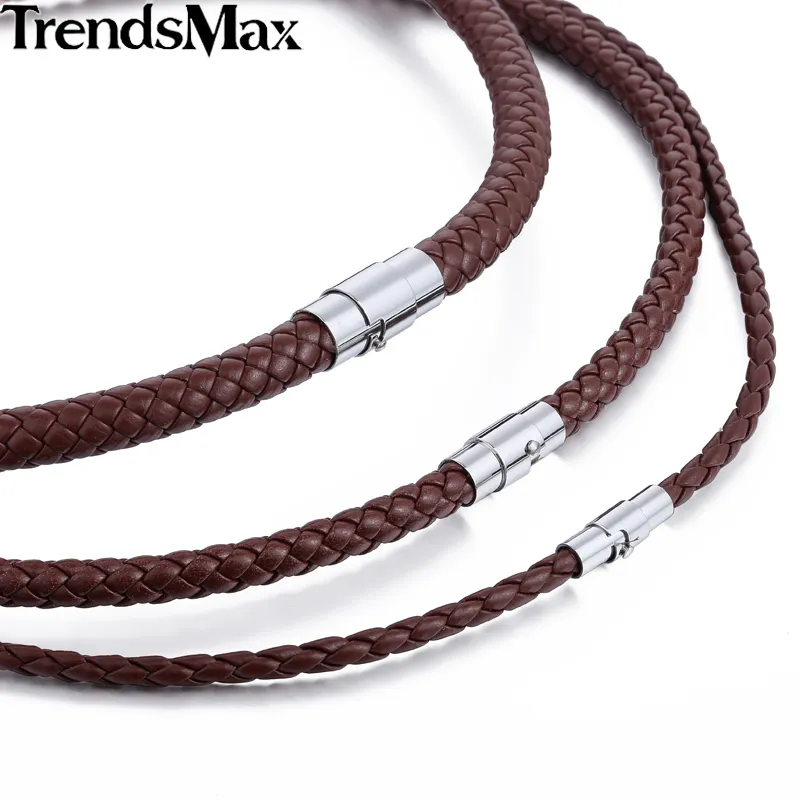 Classic Men's Leather Necklace Choker Black Brown Braided Rope Necklaces for Men Gifts Wholesale Dropshipping Male Jewelry UNM27
