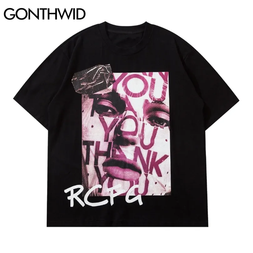 Hip Hop Tshirts Streetwear Graffiti Plakat Punk Rock Gothic Tees Shirts Harajuku Moda Krótki Rękaw Koszulka Mężczyźni Topy 210602