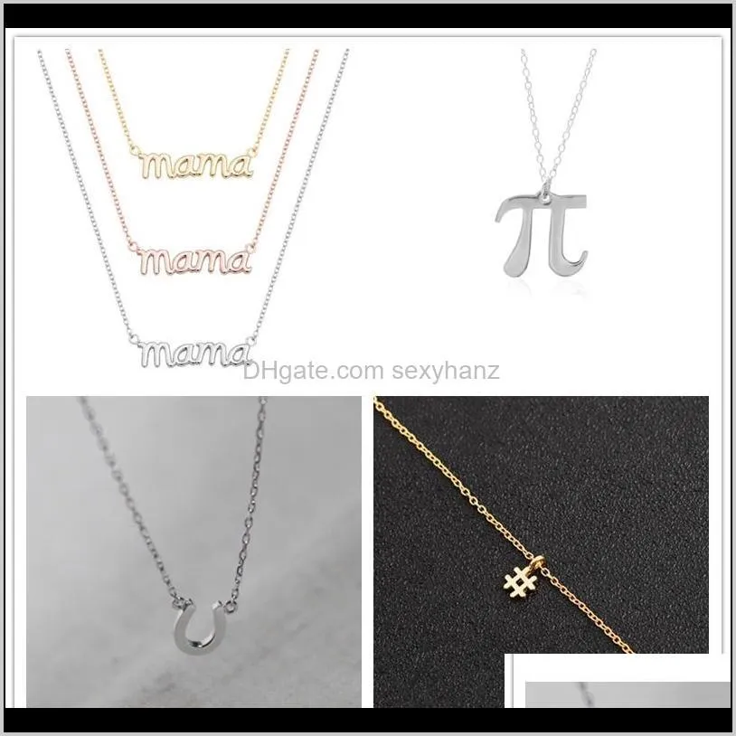 10pcs letter initials pi horseshoe mama mom name hashtag # boxing taekwondo hand gesture eye tree leaf branch pendant chain necklace