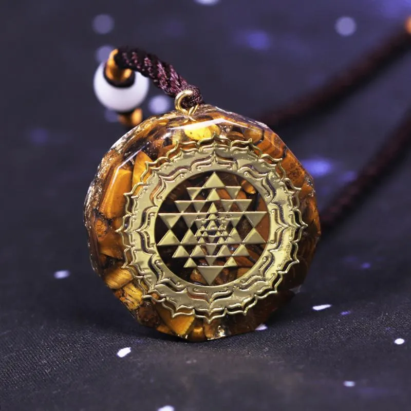 Pendentif Colliers Sri Yantra Collier Orgonite Tiger Eye Géométrie Sacrée Énergie HealingYoga Bijoux