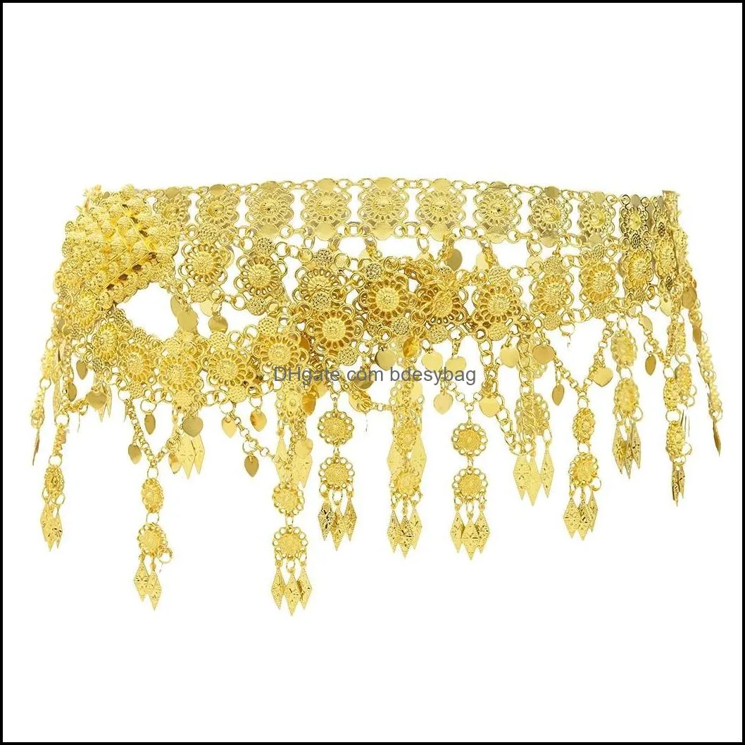 Indian Style 14K Gold Plated Metal Flower Belly Chains Dancing Summer Beach Sexy Body Women Jewelry