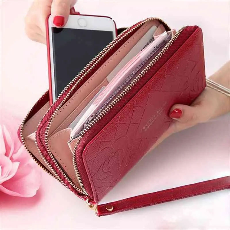 Womens Wallet Portfel Damski Purse Feminino Duplo Zip Grande Couro Genuine Designer Caracteres Monederos Para Mujer