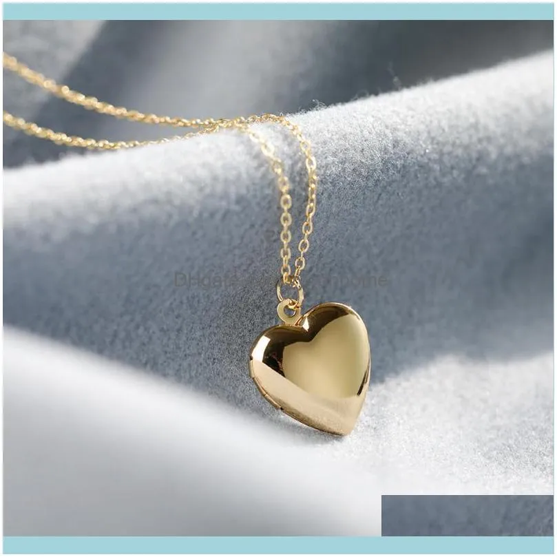 Pendant Necklaces Fashion Heart Locket Pendants For Women Men Openable Po Frame Glossy Stainless Steel Family Love Necklace