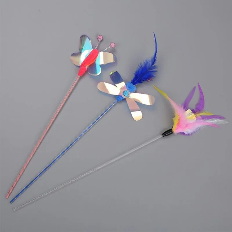 Cat Toys Pet False Butterfly/worm Feather Interactive Funny Teaser Wand Training Kitten Colorful Rod