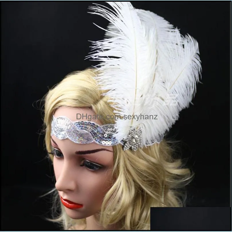 Fashion Women Skullies Festival Feather Headband Hippie Headdress Hair Accessories Boho Solid Sequined 20201