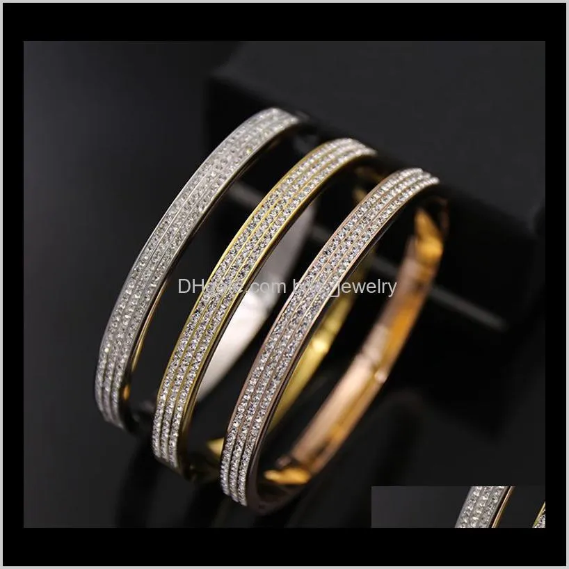 Charm Jewelrybrand Bijoux Rivet 316 L Titanium Stainless Steel Full Crystal Bangles Bracelets Fashion Jewelry For Women And Men Drop Delivery