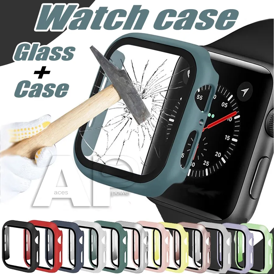 Colorful Silicone Hard Watch Case with Tempered Screen For Series 7 6 Full Protection Covers 38mm 40mm 42mm 44mm 41mm 45mm Watchband Accessories