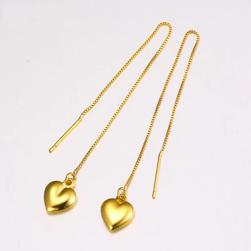 Coração Linear Threader Dangle Brincos Mulheres 18K Ouro Amarelo Enchido Charme Presente