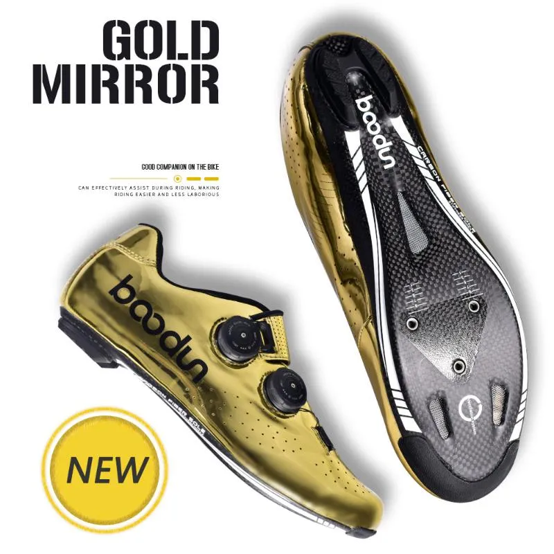 Boodun 2021 Gold Road Cycling Shoes Bike Self-Locking Carbon Fiber Ultralight Professional Bicycle Racing Footwear
