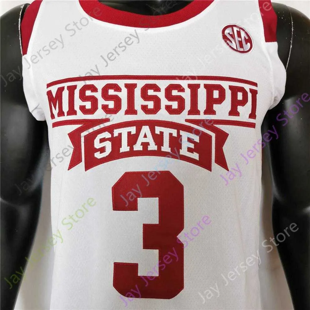 2021 New NCAA College Mississippi State Bulldogs Basketball Jersey 3 D.J. Stewart Jr. Size S-3XL Black White