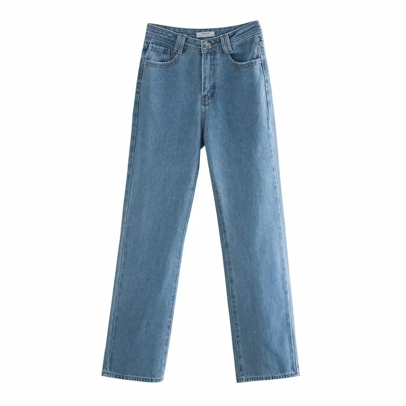 jeans dritti a lunghezza intera Vita alta sbiadita con design a cinque tasche Chiusura con zip e bottone in metallo 210520