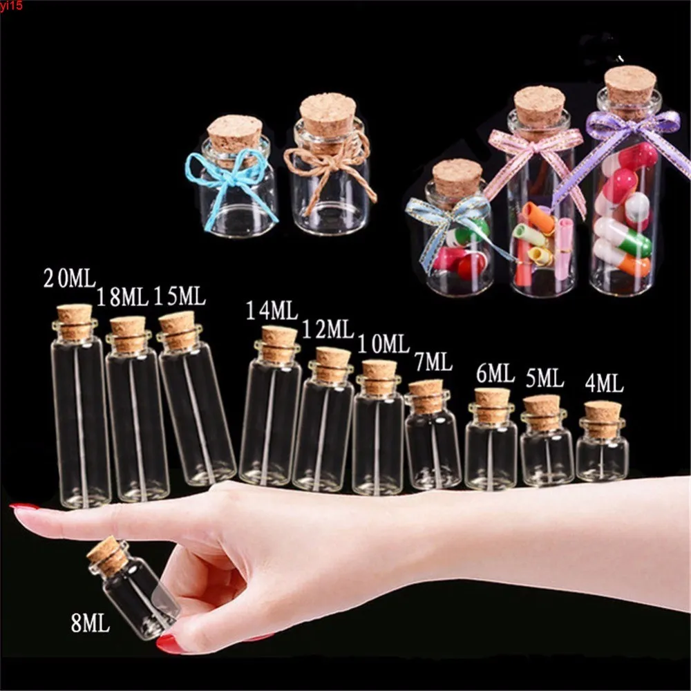 Winzige Glasflaschen mit Korken, 4 ml, 5 ml, 6 ml, 7 ml, 8 ml, 10 ml, 12 ml, 14 ml, 15 ml, 18 ml, 20 ml, Kunsthandwerk, Glasfläschchen, Dekoration, Artware, 100 Stück, gute Menge