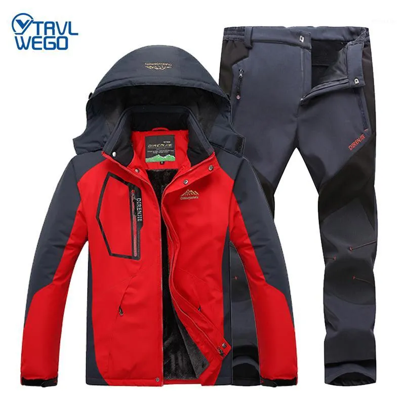 Skiing Jackets TRVLWEGO Outdoor Hiking Suit Men's Windproof Waterproof Thermal Snowboard Snow Jacket&Pants Winter Sports Clothes