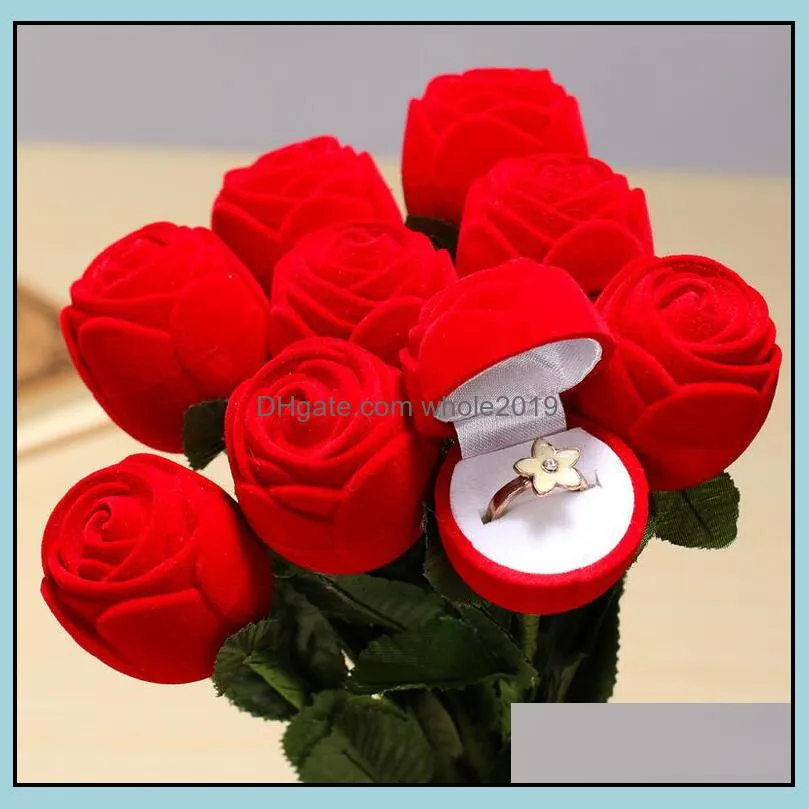 Gift Wedding Boxes Rose Shaped Ring Box Mini Cute Red Carrying Cases For Rings Display Jewelry Packaging