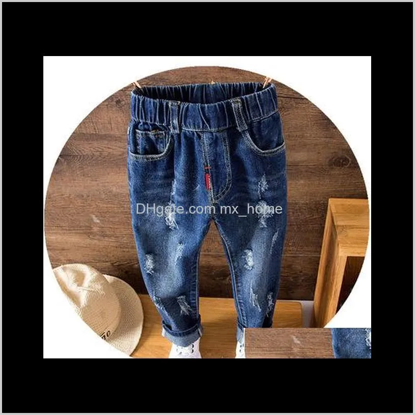 Bébé Maternité Drop Livraison 2021 Bébé Enfants Automne Coréen Trou Jeans Dessin Animé Ce Pantalon Taille Haute Pour Garçons Enfants Vêtements Czpt1