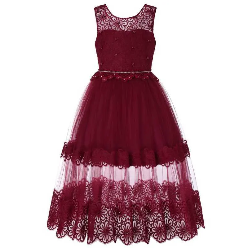 Modische Spitze Blumenmädchenkleider für Hochzeit Party Tüll Kommunion Kleid Teenager Mädchen Kinder Abschlusskleid Kinder Kleidung 210713