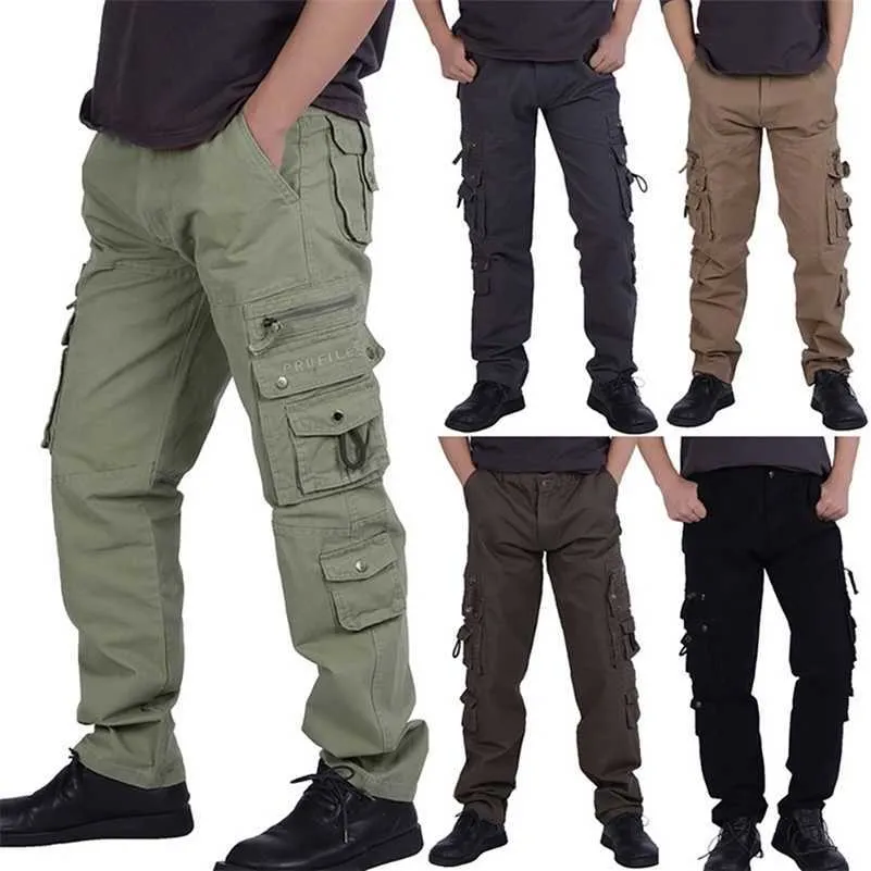 Mens Winter Pants Thick Warm Cargo Pants Casual Fleece Pockets Fur Trouser Plus Size Fashion Loose Baggy Joger Worker Male 201221