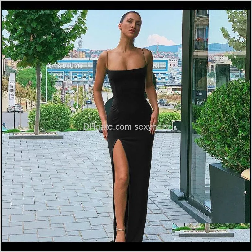 sleeveless slit sexy maxi long dress spring autumn women fashion party elegant outfits bodycon black pure clothing casual dresses
