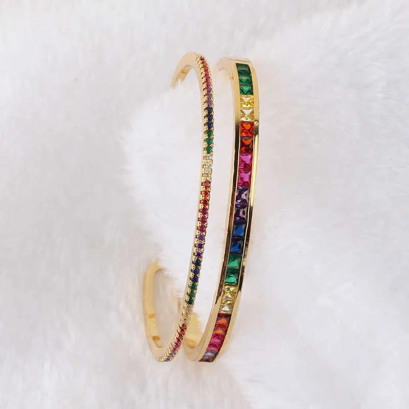 Bracciale rigido a doppio strato Bracciale rigido in rame color oro multi colore Braccialetti arcobaleno per gioielli moda donna Q0717
