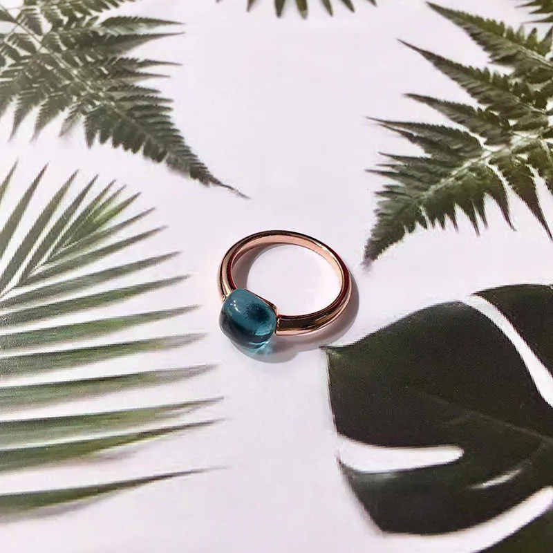 Colorful Faceted Square Crystal Nudo Ring With Micro Zircon