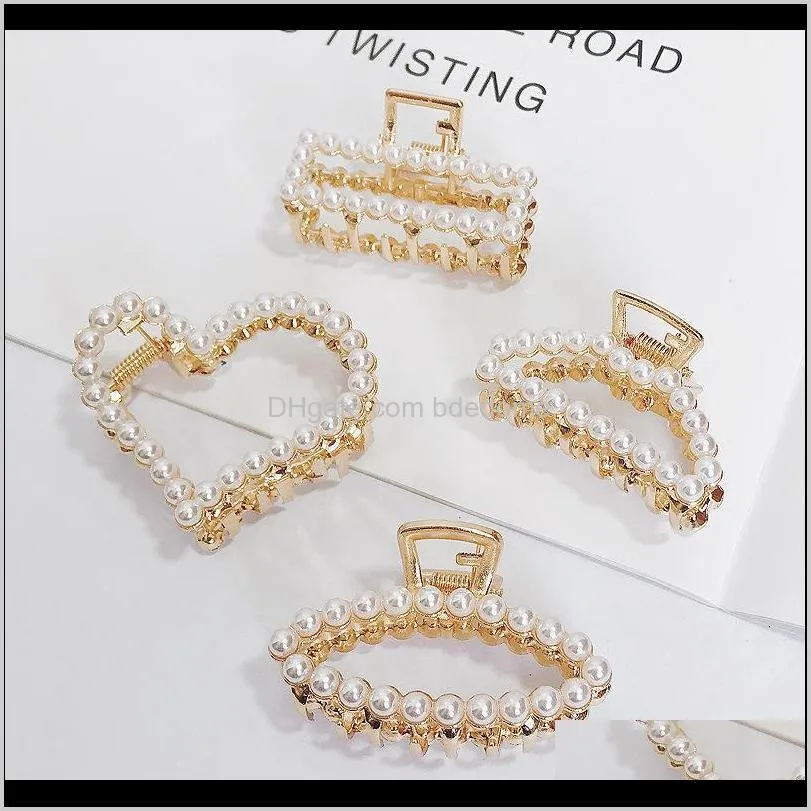 fashion girl hair claw geometric imitation pearl hairpin crab retro heart shape crystal hair clips accessories for women