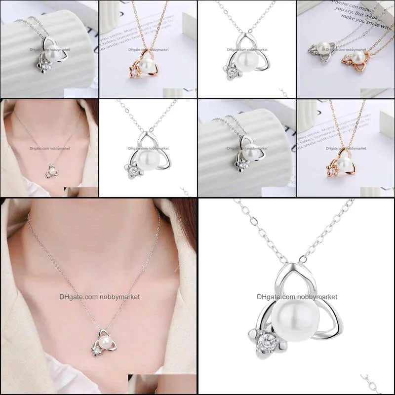 Fanyu City clover Pearl Pendant Necklace Fashion temperament lucky grass clavicle chain gift for girlfriend