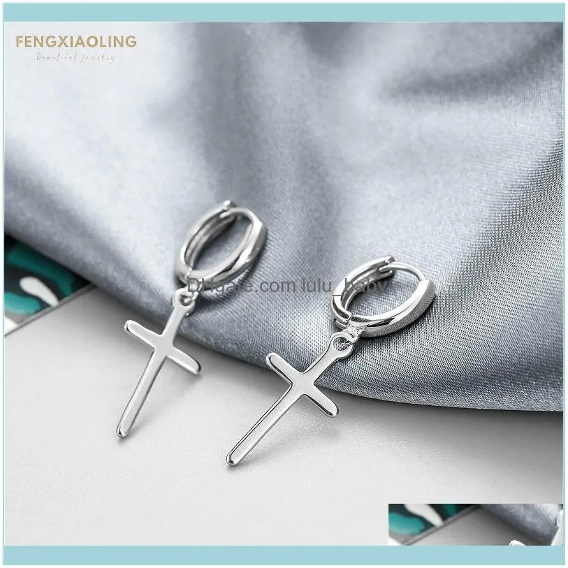 Lampadario Gioiellifengxiaoling 100% 925 Sterling Sier Croce Orecchini Per Le Donne Minimalismo Orecchino Liscio Moda Fine Jewelry Ciondola Goccia