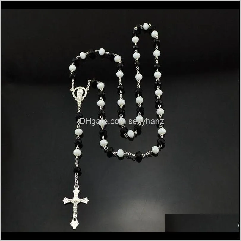 crystal cross rosary necklace fashion long catholic religious jewelry