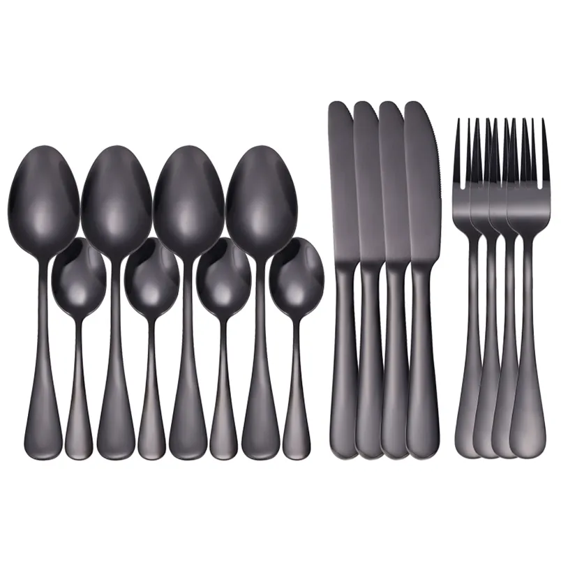 16 pezzi stoviglie nere set di posate in acciaio inossidabile forchette coltelli cucchiai set da tavola da cucina forchetta cucchiaio coltello set di stoviglie in oro 211112