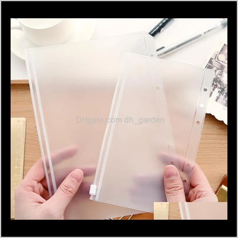 Book Cover Filing Products Supplies School Business & Industrial Drop Delivery 2021 A5/A6/A7 Transparent Binder Pvc Zipper Storage Bag 6 Hole
