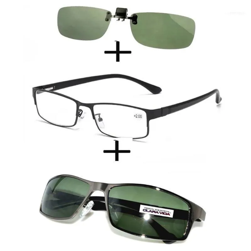Lunettes de soleil 3pcsrectangular métal noir lunettes de lecture d'affaires pour hommes femmes alliage polarisé clip242o