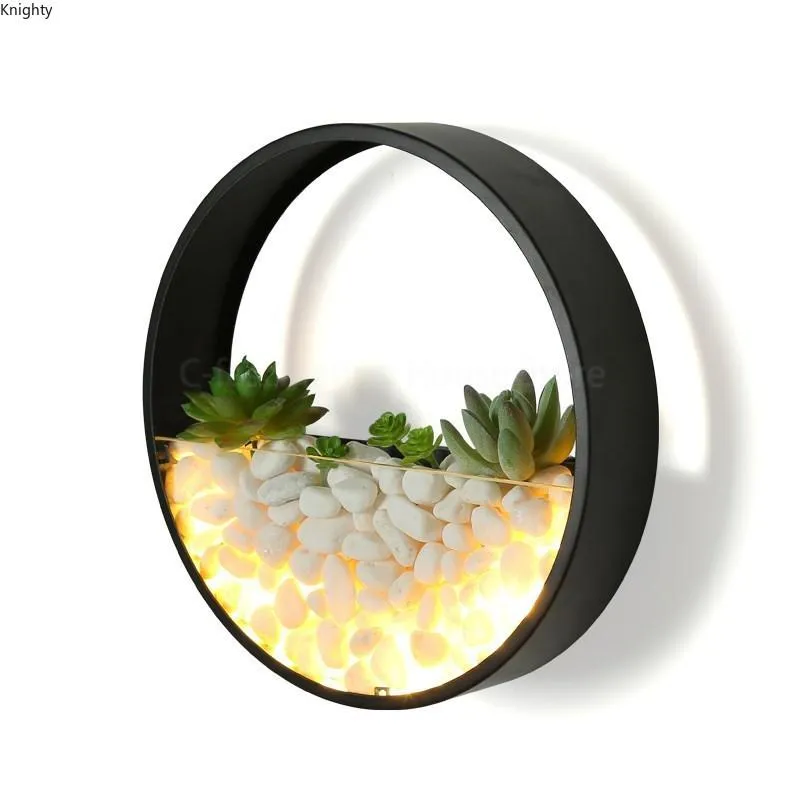 Applique murale moderne LED appliques rondes pour chambre salon décoration décorée avec des plantes et des pierres cadeau Art décor