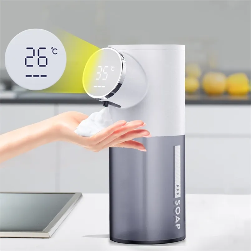 Automatische schuimzeepdispenser met temperatuur LCD-scherm Oplaadbare touchless pomp hand sanitizer voor badkamer keuken 211206