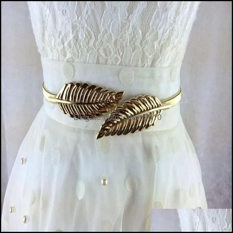 Belts Women Metal Vintage Belt Leaf Fashion Stylish Golden/Silver Leaves Design Chain Women`s Waist Elasticity