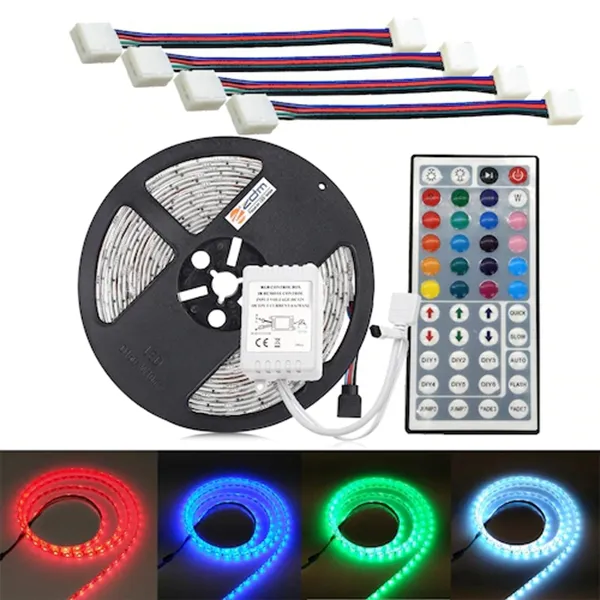 ZDM Waterproof 5M 5050 300 RGB LED Strip Light with 44Key IR Controller and 4PCS RGB Double Head Connection Line