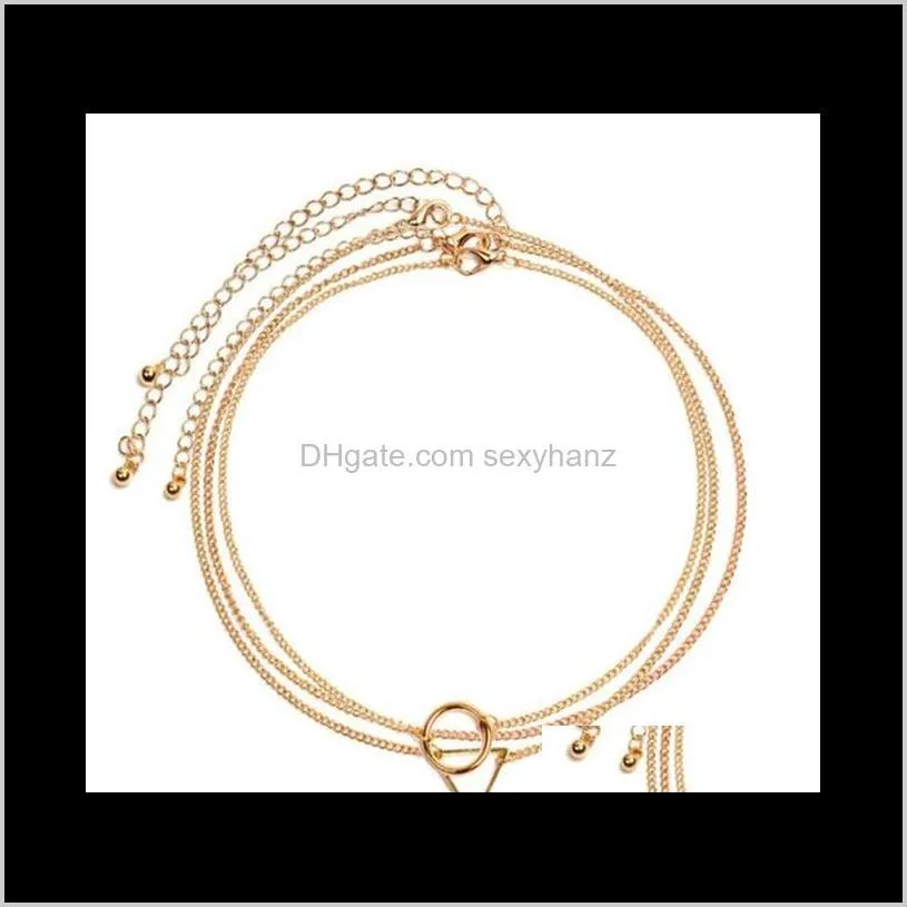 multi-layer chain necklace for women golden/silver color round circle triangle pendant necklace female party gift