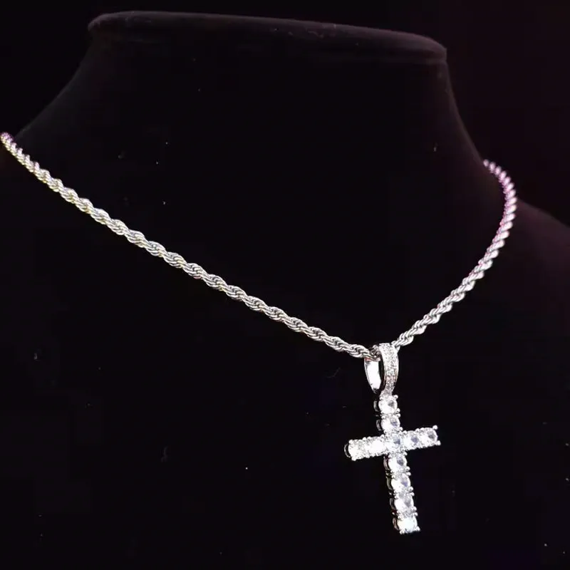 Colliers pendentifs hommes femmes Hip Hop collier croix avec chaîne de tennis en zircon de 4 mm glacé Bg HipHop bijoux cadeau de mode_voghion.com