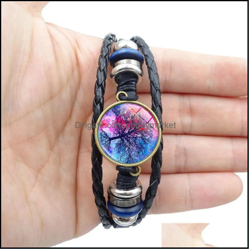 Tree of Life Braided Bracelet 18mm Ginger Snap Button Chunks Wrap Multilayer Cabochon Glass Cuffs Bangle For women Fashion jewelry