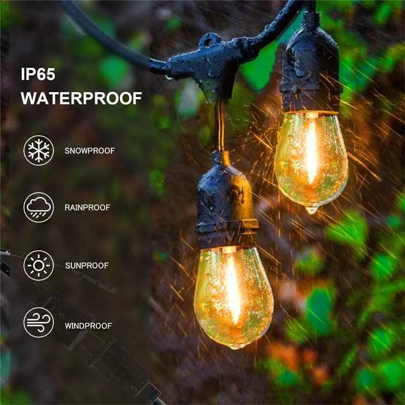5M 10M Waterproof Outdoor LED String Lights Commercial Grade E27 Bulbs Street Garden Patio Backyard Holiday party 211104
