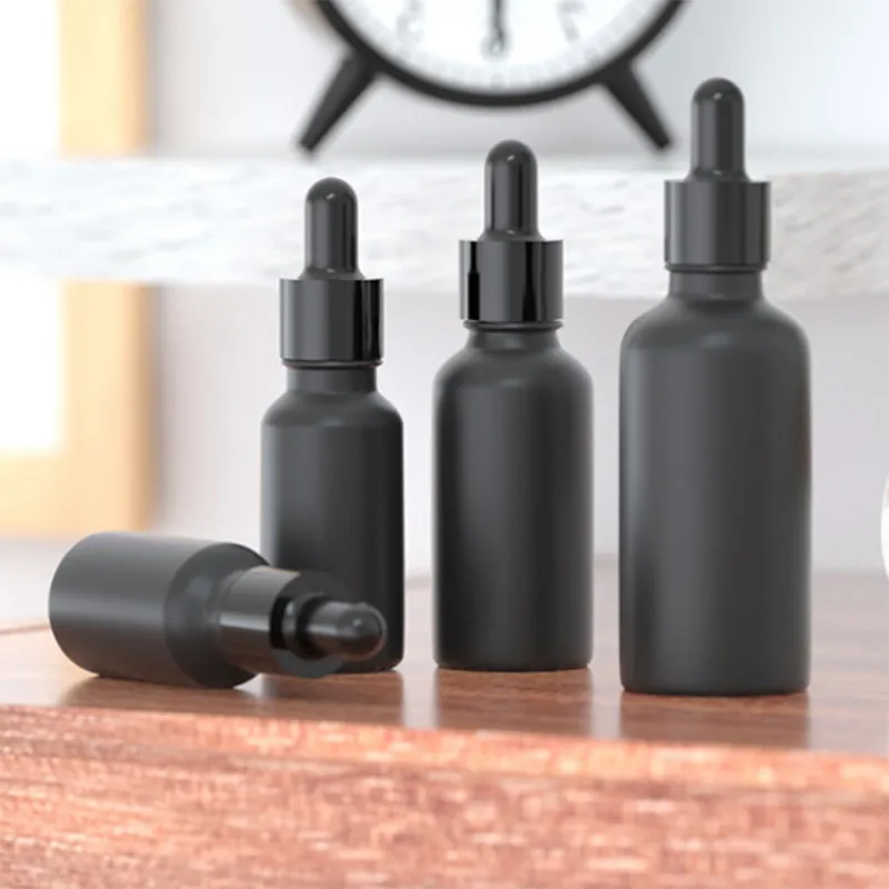 Matt Black Essential Oil Dropper Flaskor 5-100 ml Glaspipettbehållare för E-vätska