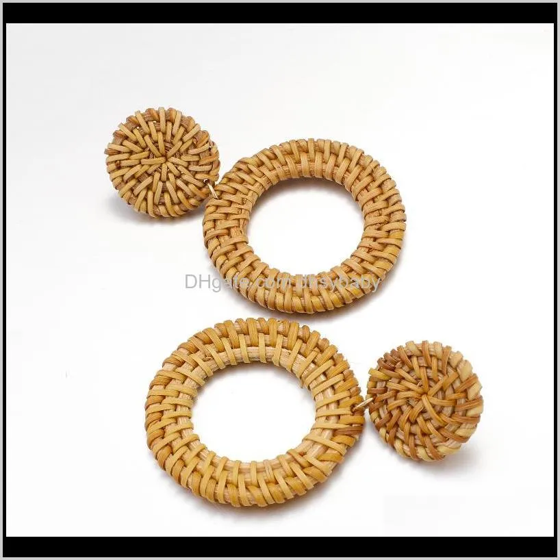 handmade round rattan pendant drop earrings for ethnic india women acrylic hanging rattan straw weave knit vine earrings