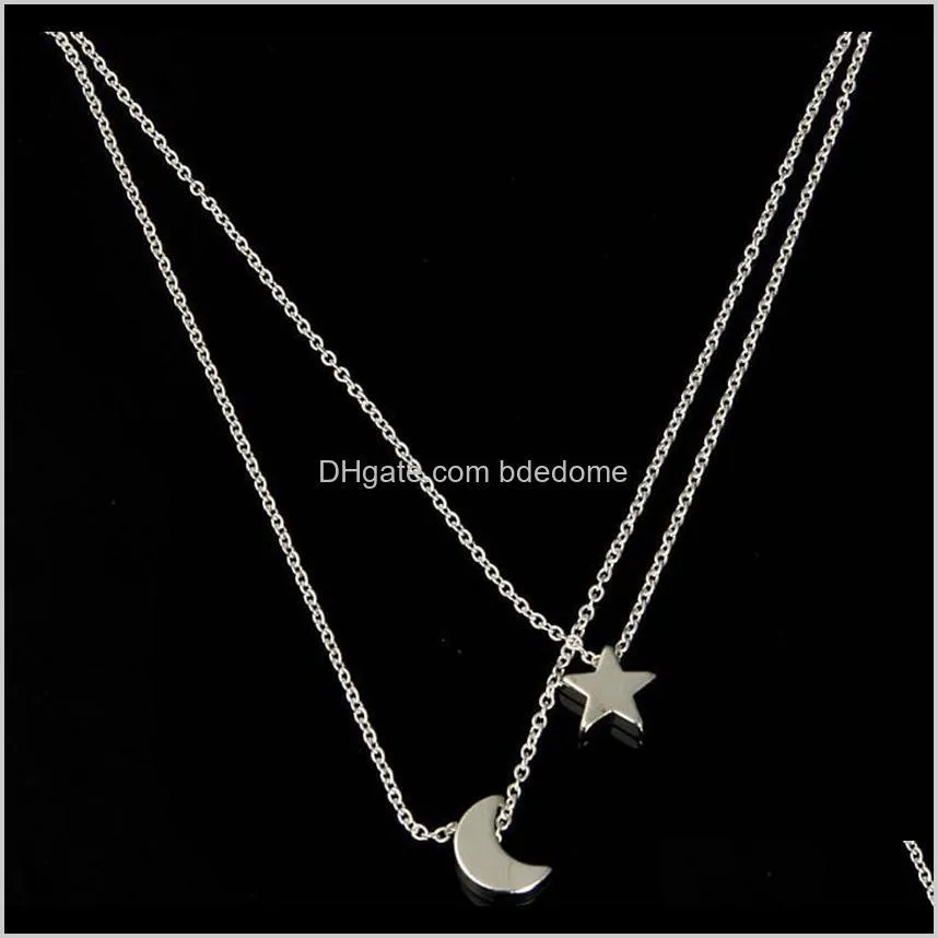 pendnat necklace brrass star and moon pendant silver gold color plated with metal o chain for women girls gift