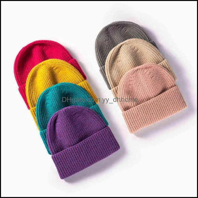 VISROVER18 colors Autumn winter Solid color acrylic beanies for man and woman acrylic unisexWarm cap Casual High Quality 211228