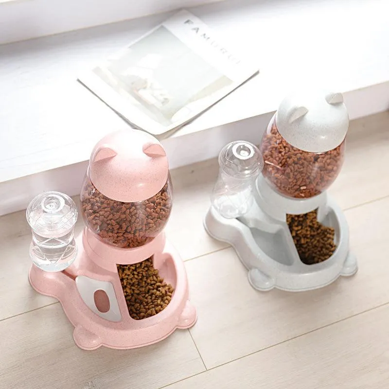 Cat Bowls & Feeders Blue Bottle Kitten Portable Pet Dog Automatic Feeder Bowl Dogs Drinking Water Slow Food Feeding Container Supplies