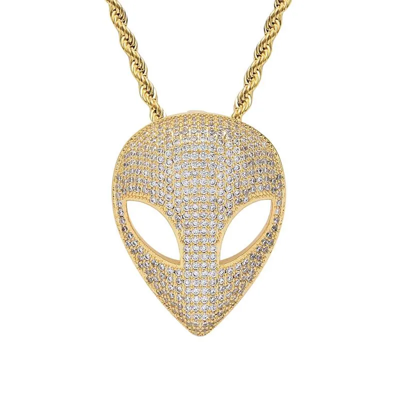 Hip Hop Griffe Ensemble + CZ Pierre Bling Glacé Solide Alien Pendentifs Colliers Pour Hommes Rappeur Bijoux Pendentif Goutte