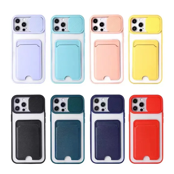 Transparent TPU Slide Camera Cases Lens Protective Shockproof Card Holder Case for iPhone 12 11 Pro Max